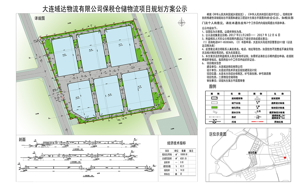 大连域达物流有限公司新建保税仓储库项目规划方案公示